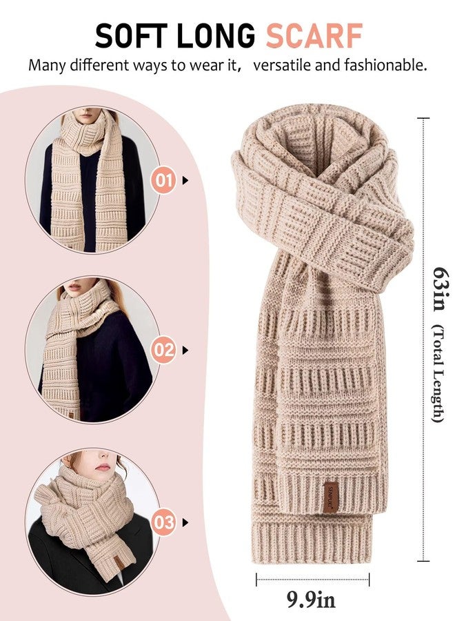 SENPUKI Womens Winter Beanie Hat Scarf Gloves Headband Set, Slouchy Beanie Ear Warmer with Fleece Lined Thick Knit Neck Scarf Touchscreen Gloves, 4 Piece Fashionable Warm Gift Set for Cold Weather(Oatmeal) - Image 5